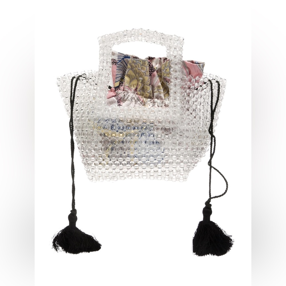 EMM KUO Transparent Beaded Crystal‎ Boho Feminine Handle Clutch Women's Bag